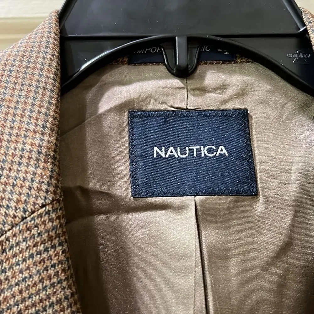Handsome Nautica Men’s 40R Brown & Grey 100% Wool Sport Coat